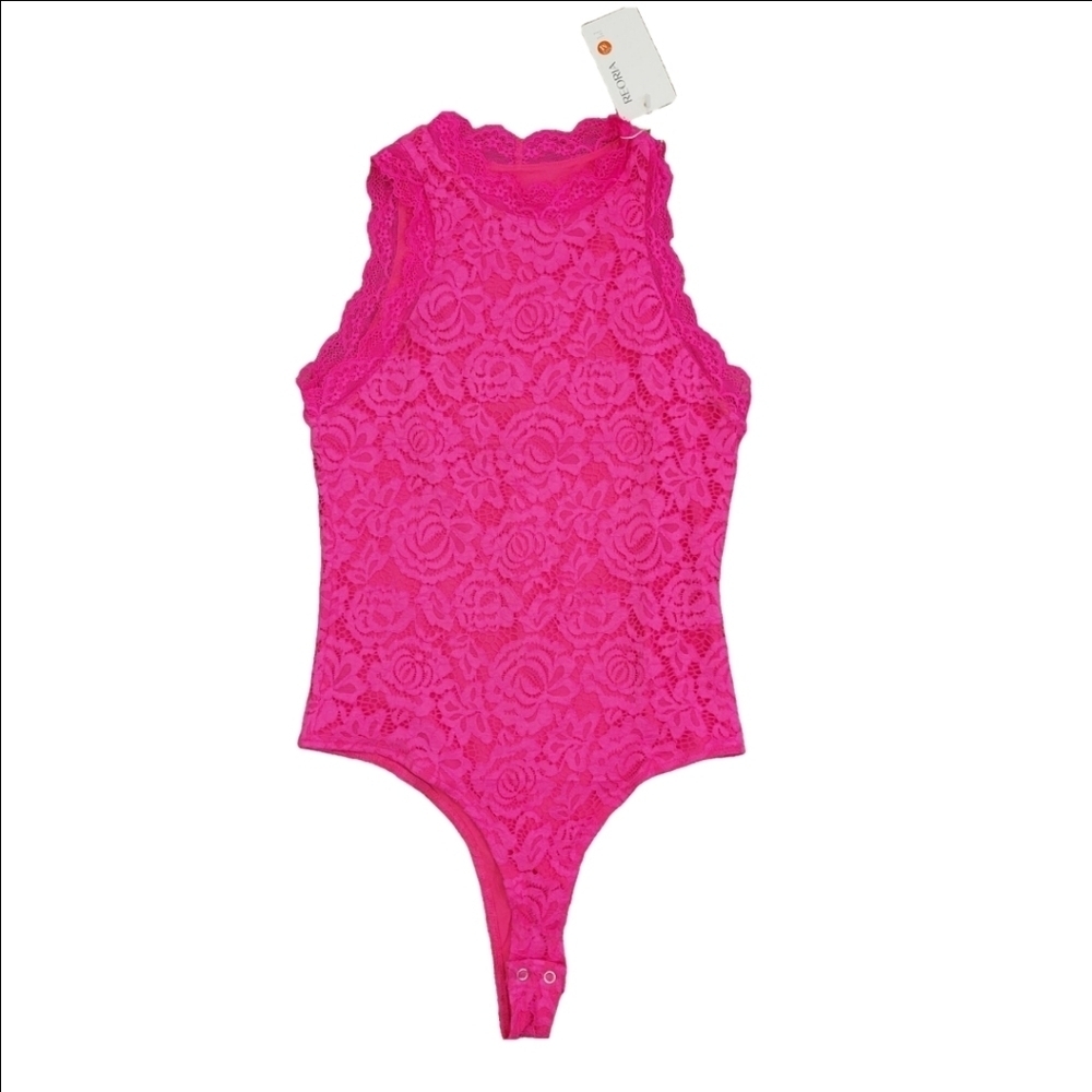 REORIA Sleeveless Racer Back Lace Bodysuit Thong Tank Top Size M Fits Like S